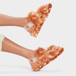UGG Women's Oh Yeah Spots Slide Slipper Natural Deer Fawn Print New